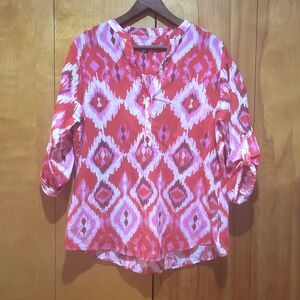 Vilagallo‎ Womens Ikat Popover Blouse-Sz 48-US 16-Multicolor-Beach-Mature-Artsy